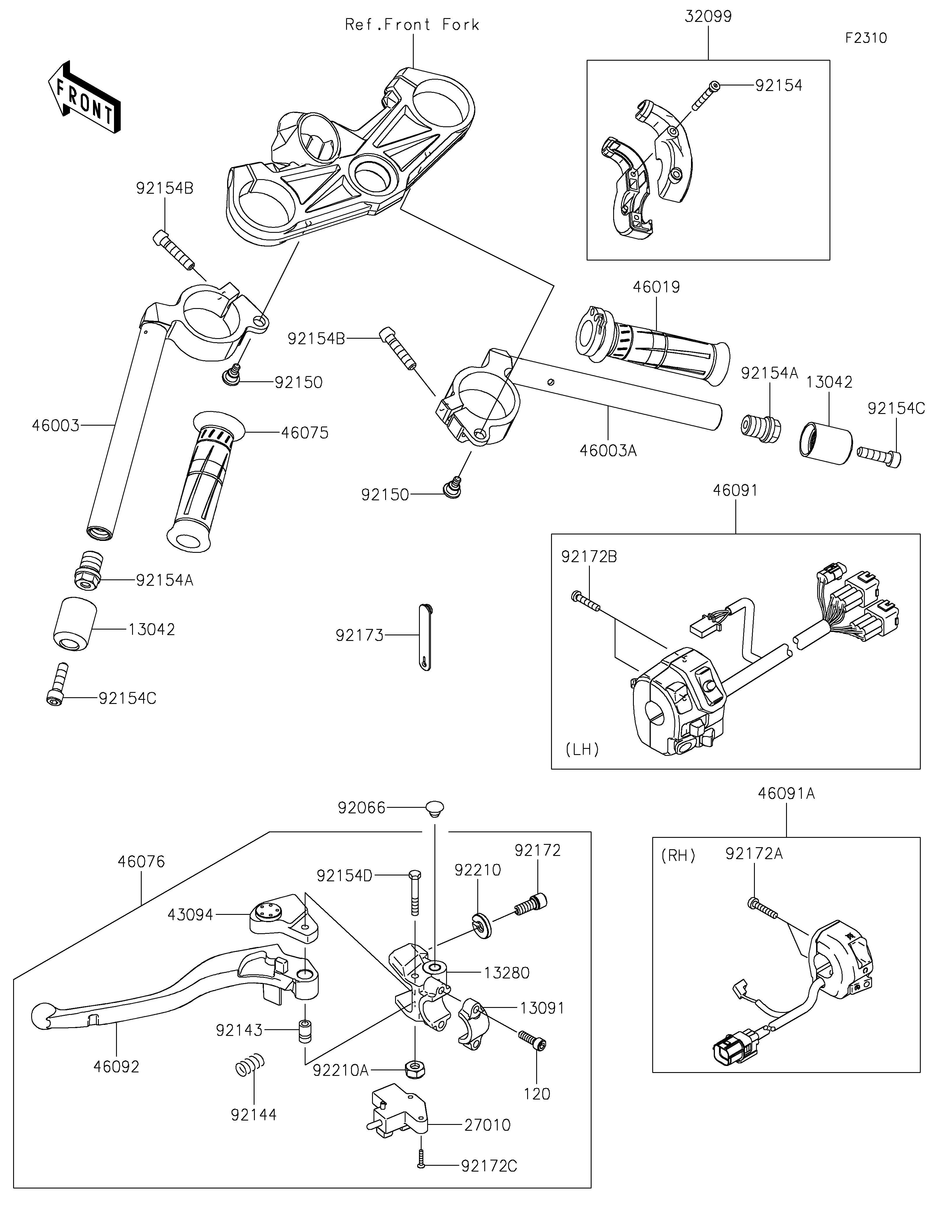 クッション はか Kawasaki ZX-6R GPZ KLE 46076-1165 LEVER-ASSY-GRIP
