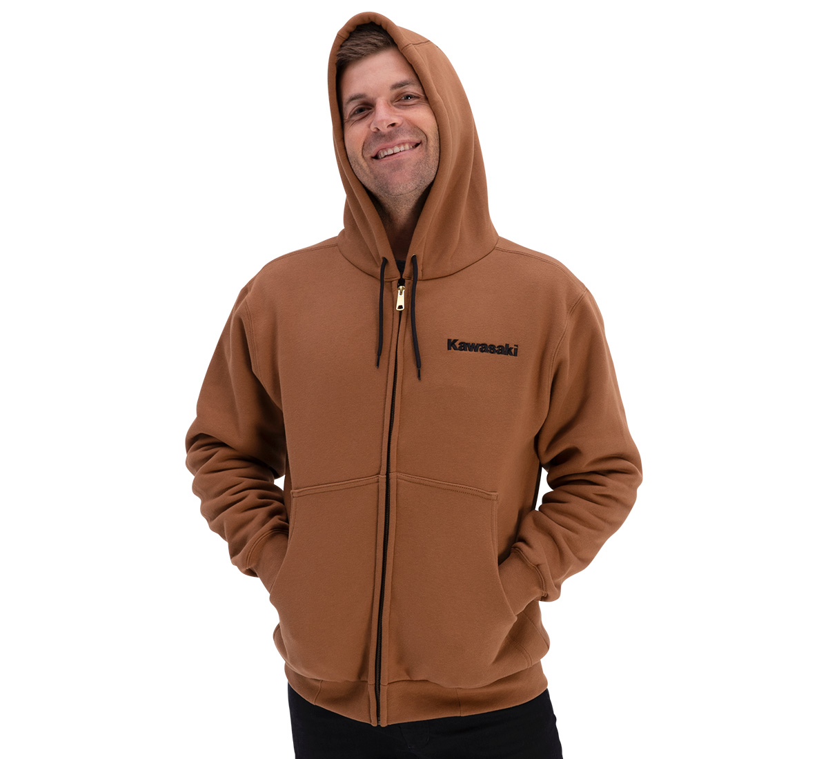 バーカ Kawasaki Duck Brown Zip-Up Hooded Fleece