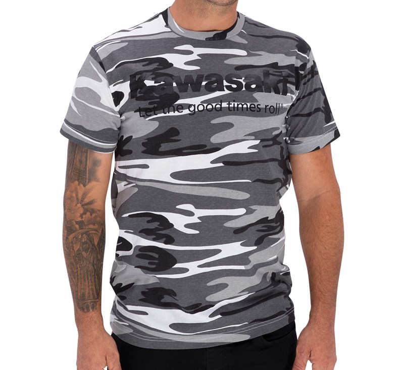 Kawasaki Let the Good Times Roll® Winter Camo T-shirt detail photo 2