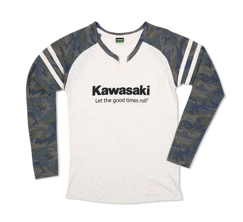 Women's Kawasaki Let the Good Times Roll® Vintage Camo Natural Long Sleeve Tee detail photo 1