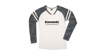 Women's Kawasaki Let the Good Times Roll® Vintage Camo Natural Long Sleeve Tee