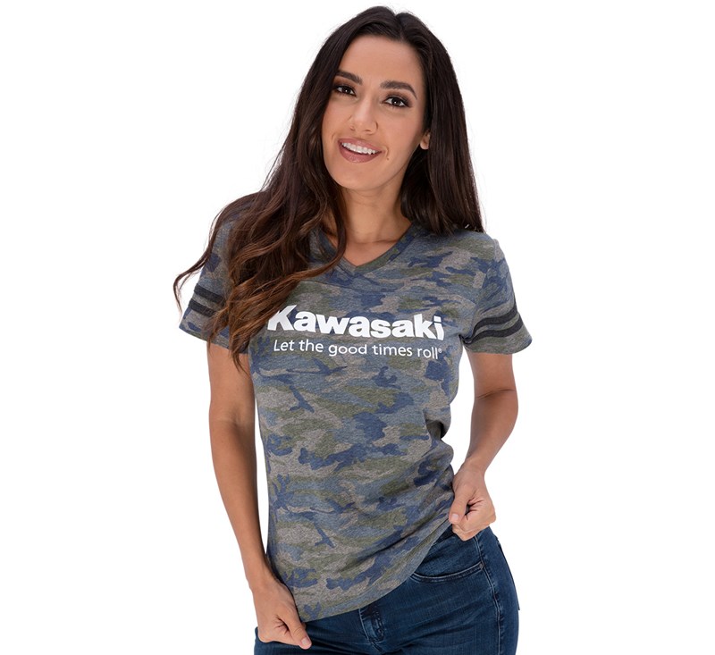 Women's Kawasaki Let the Good Times Roll® Vintage Camo Tee detail photo 3