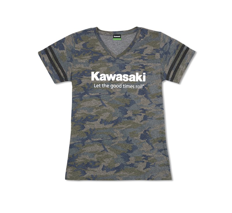 Women's Kawasaki Let the Good Times Roll® Vintage Camo Tee detail photo 1