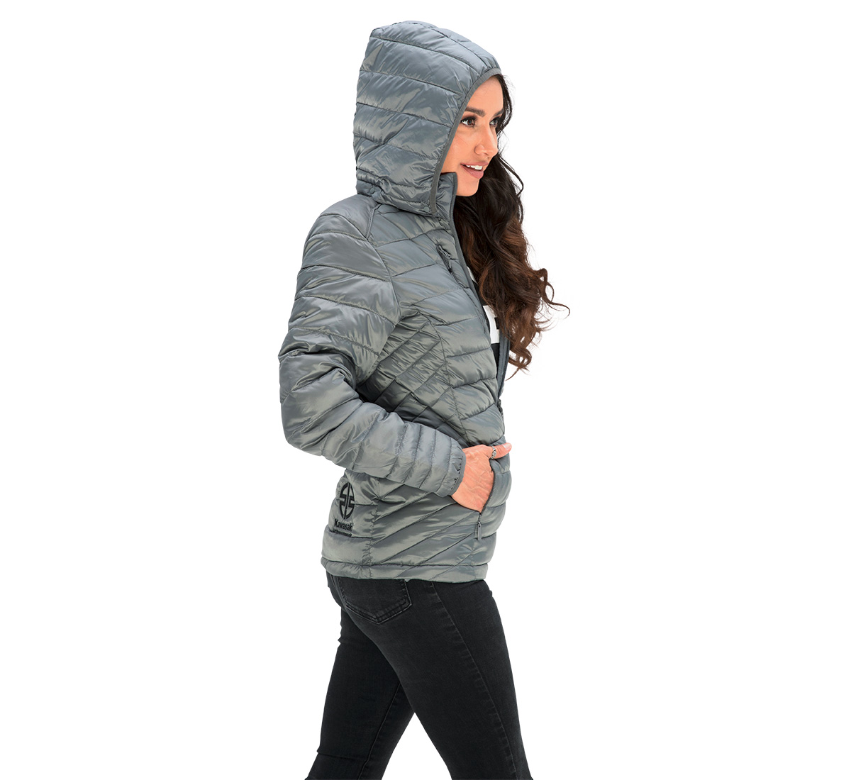 ジャケット   Women Jackets 3853WB3 GREY Women's Kawasaki River Mark Full-Zip Puffer Jacket
