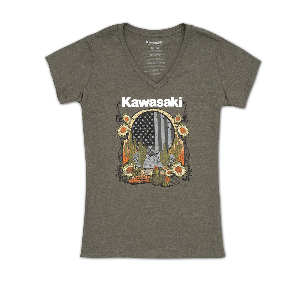 Kawasaki Women's Sunflower Flag V-Neck Tee