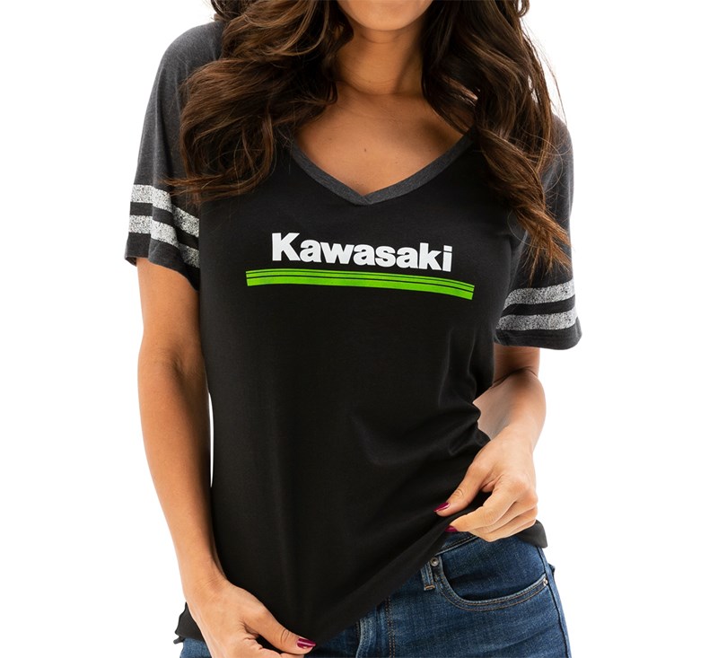 Women's Kawasaki 3 Green Lines V-Neck Athletic Tee detail photo 1