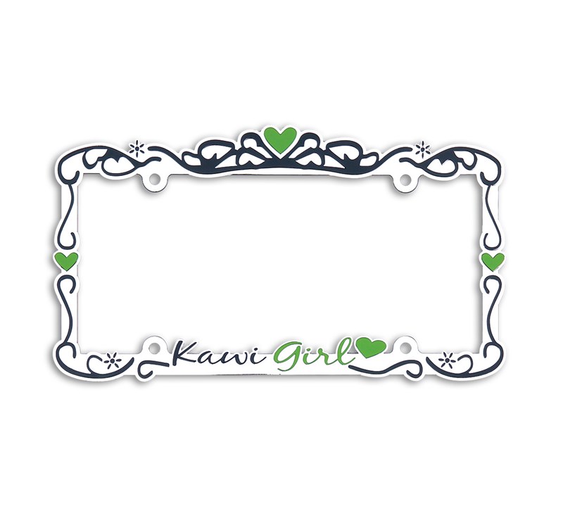 Kawi Girl Metal Chrome Auto License Plate Frame detail photo 1